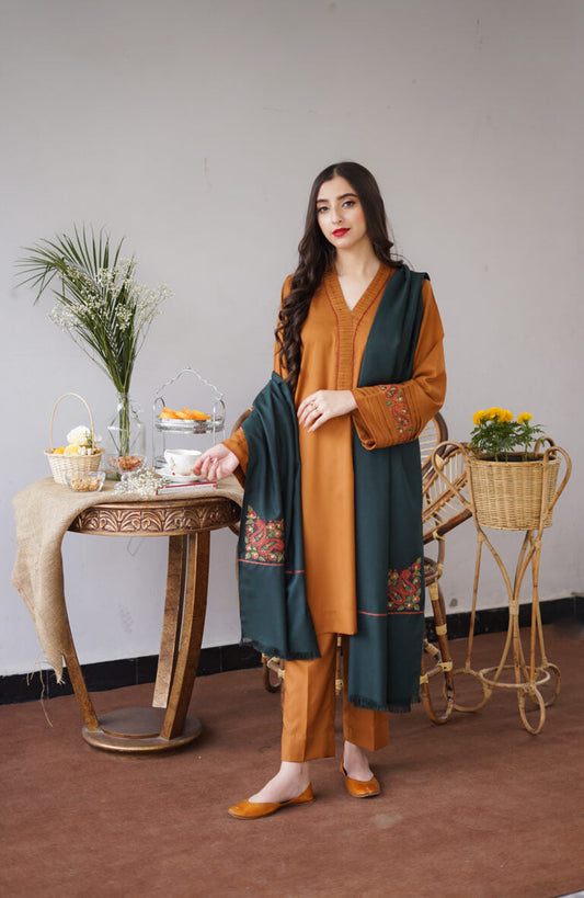 Caramel Dhanak Heavy 3pc Emboidery SM-1029