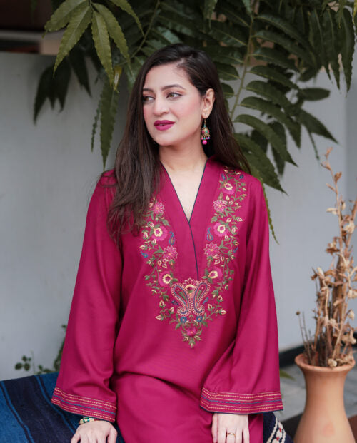 Deep Pink Dhanak Heavy 3pc Emboidery SM-1034