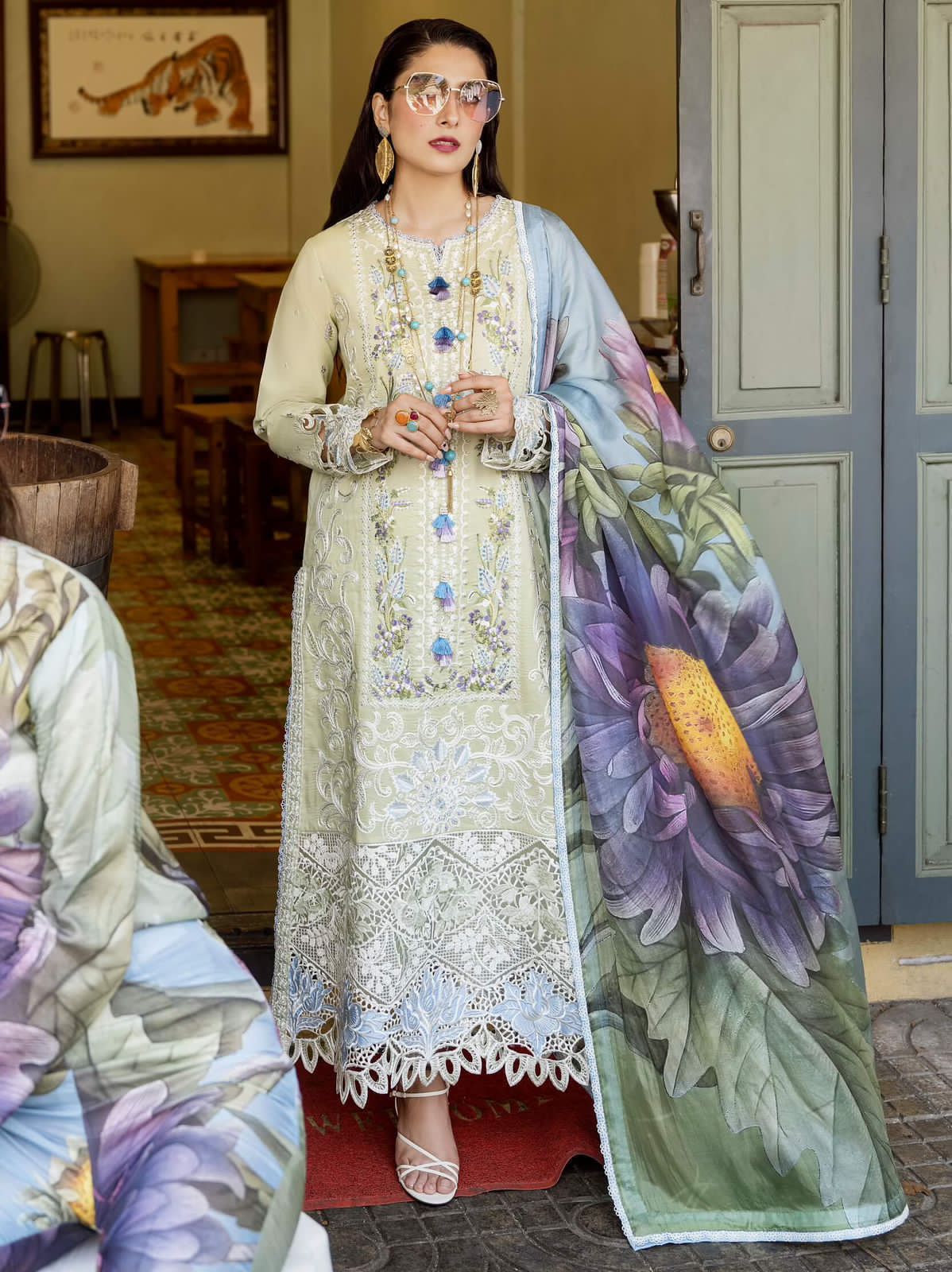 EMBROIDERED 3PC LAWN EMBROIDERED DRESS WITH CHIFFON EMBROIDERED DUPATTA  IR-104