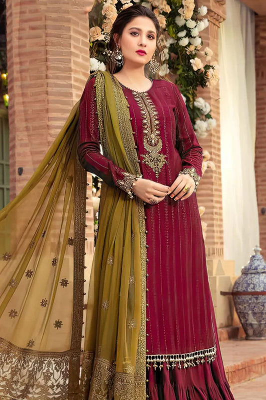 EMBROIDERED 3PC LAWN EMBROIDERED DRESS WITH CHIFFON EMBROIDERED DUPATTA  IR-205