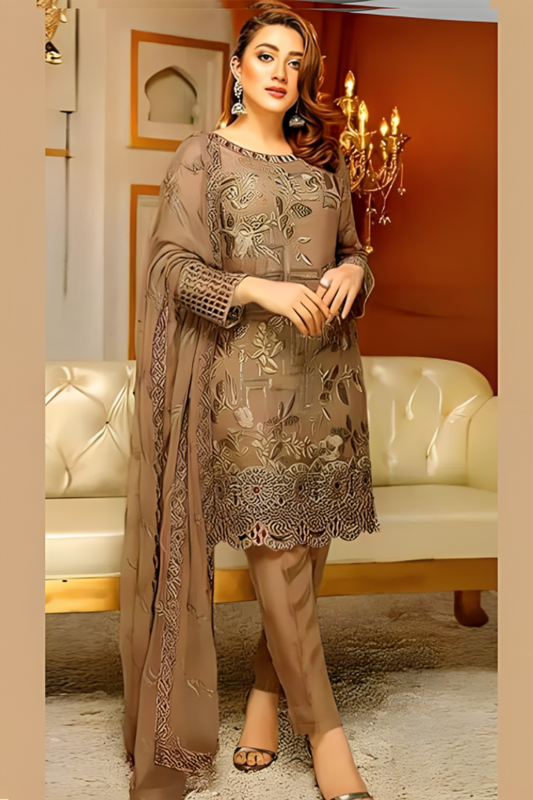 EMBROIDERED 3PC LAWN  DRESS WITH CHIFFON EMBROIDERED DUPATTA  SS-219