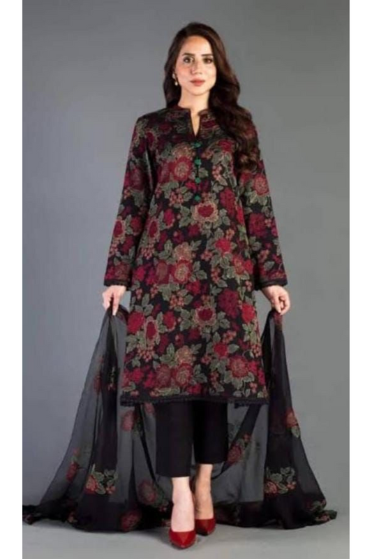 EMBROIDERED 3PC LAWN EMBROIDERED DRESS WITH CHIFFON EMBROIDERED DUPATTA  IR-1004