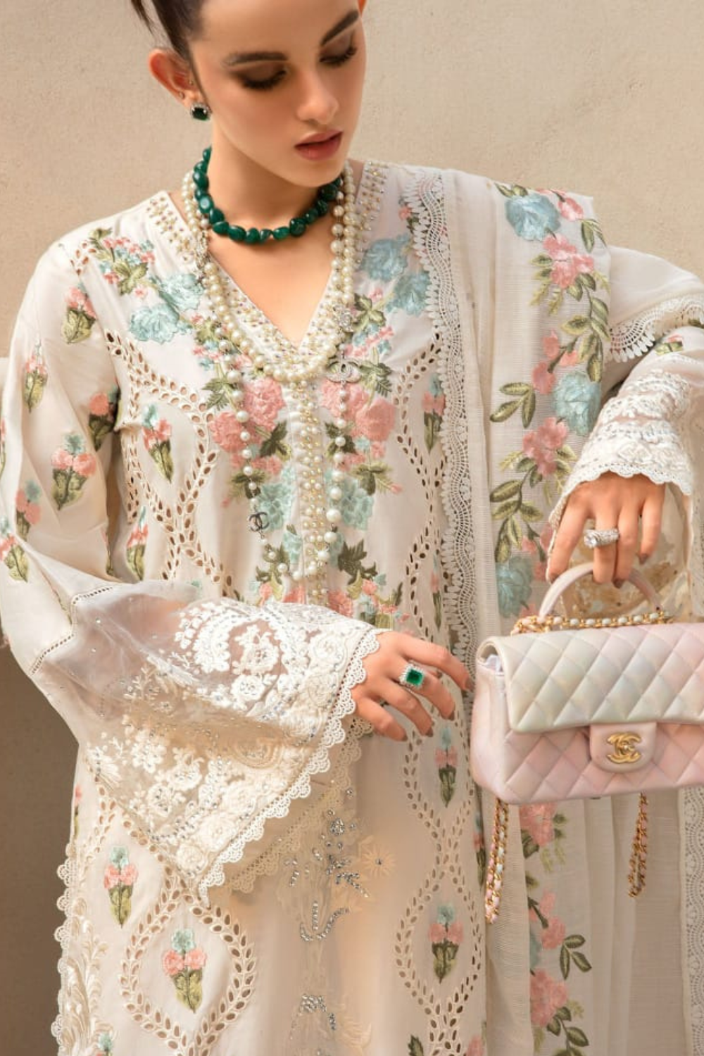 EMBROIDERED 3PC LAWN EMBROIDERED DRESS WITH CHIFFON EMBROIDERED DUPATTA  IR-195