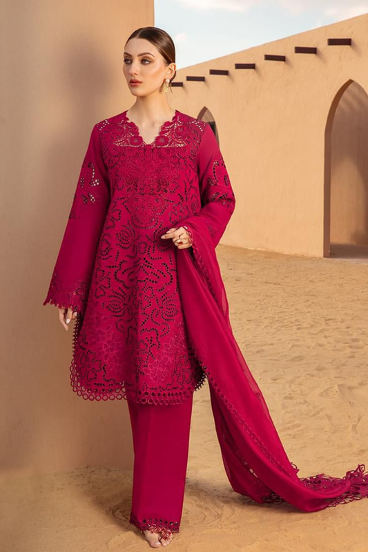 EMBROIDERED 3PC LAWN EMBROIDERED DRESS WITH CHIFFON EMBROIDERED DUPATTA  IR-1