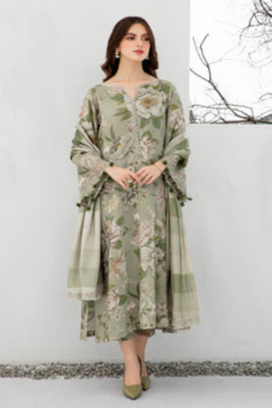 EMBROIDERED 3PC LAWN  DRESS WITH CHIFFON EMBROIDERED DUPATTA  IR-NEW 4