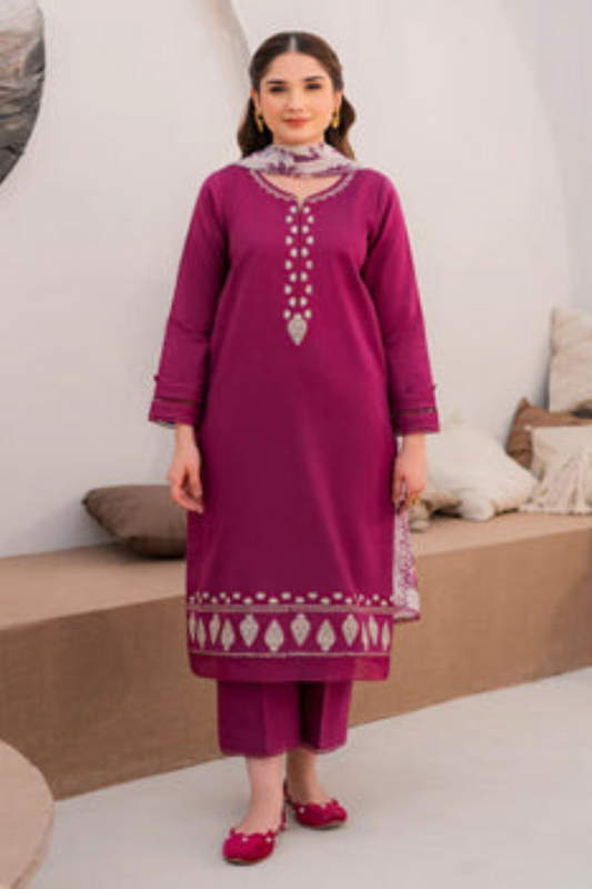 EMBROIDERED 3PC LAWN  DRESS WITH CHIFFON EMBROIDERED DUPATTA  IR-NEW 8