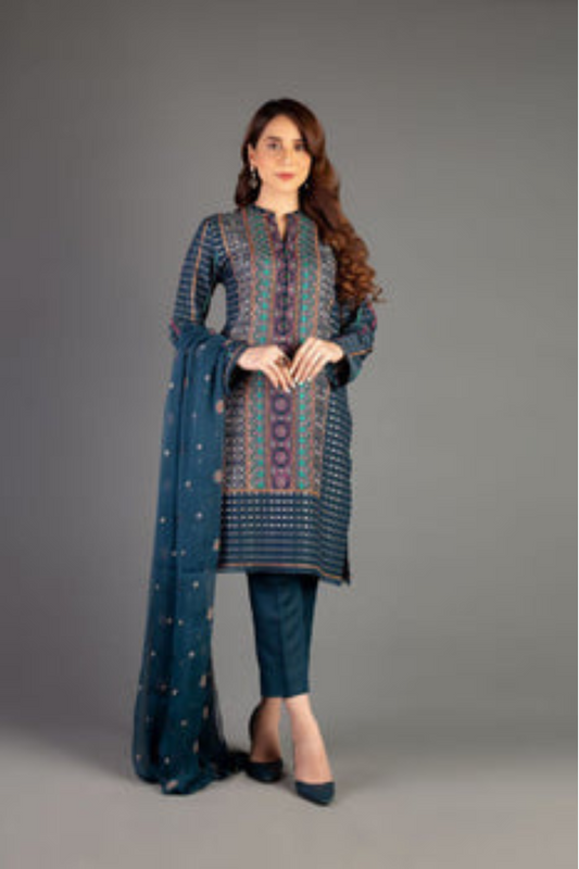 EMBROIDERED 3PC LAWN EMBROIDERED DRESS WITH CHIFFON EMBROIDERED DUPATTA  IR-213