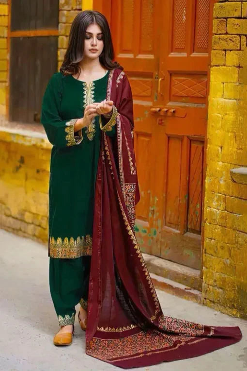 EMBROIDERED 3PC LAWN EMBROIDERED DRESS WITH CHIFFON EMBROIDERED DUPATTA  IR-998