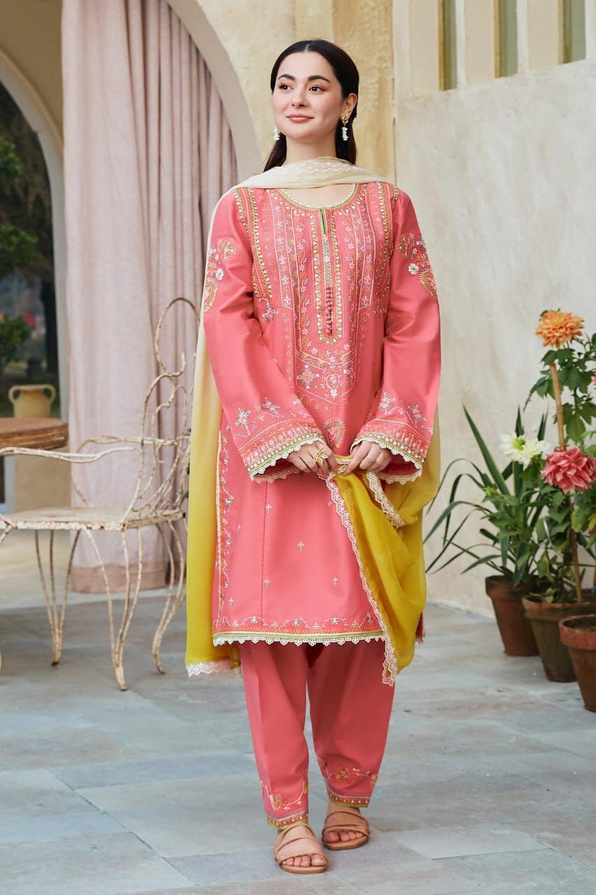 EMBROIDERED 3PC LAWN EMBROIDERED DRESS WITH CHIFFON EMBROIDERED DUPATTA  IR-105